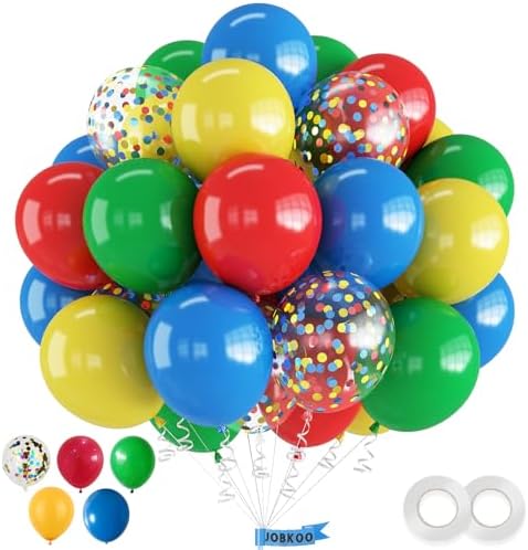 60-Piece Rainbow Balloons Set with Confetti and Ribbon