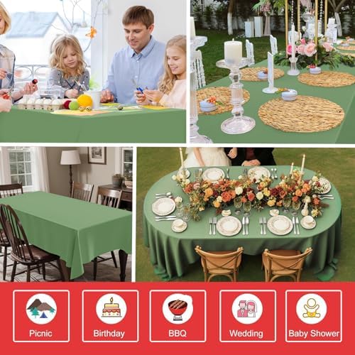 3Pcs Sage Green Plastic Tablecloths for Rectangle Tables 54x108 Inch