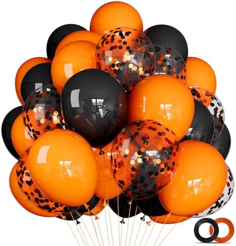 68Pcs Black and Orange Balloons Set for Halloween and Graduation