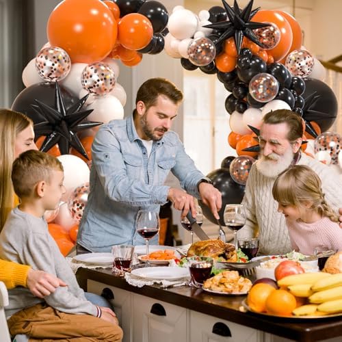 161pcs Black White Orange Balloons Arch Kit with Starburst Foil Balloons