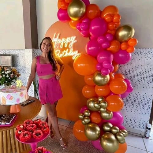 12 Inch Pink and Orange Balloons with Gold Confetti