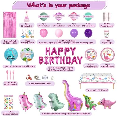 Party Spot 150 pcs Dinosaur Birthday Party Supplies for Girls