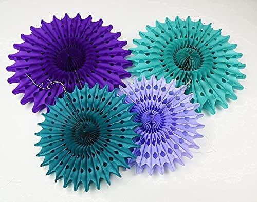 Teal Purple Tissue Paper Fan Flower Decor Kit