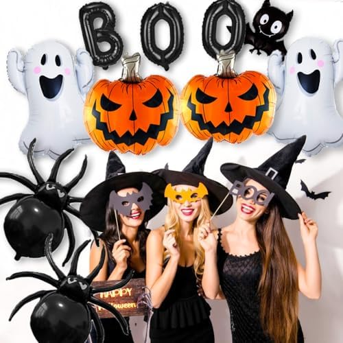 10Pcs Halloween Balloons Set - Boo Ghost Bat Spider Pumpkin Decor