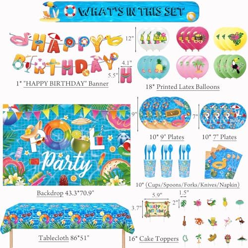 117Pcs Summer Pool Themed Birthday Party Decor Set