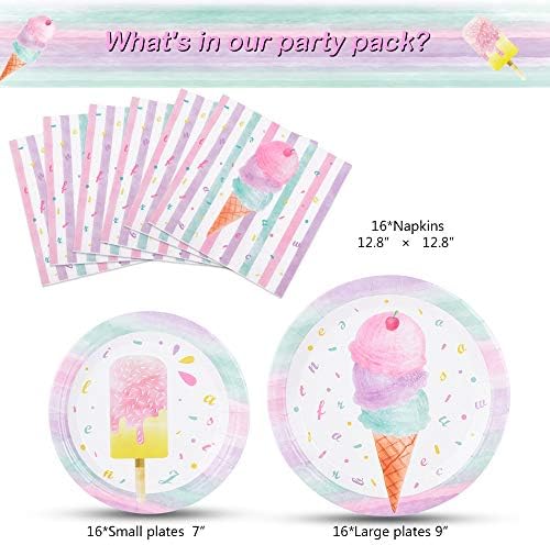 WERNNSAI Ice Cream Plates and Napkins Set for 16 Guests