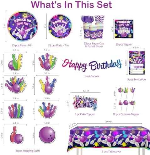 187PCS Bowling Party Decorations Set for 25 Guests