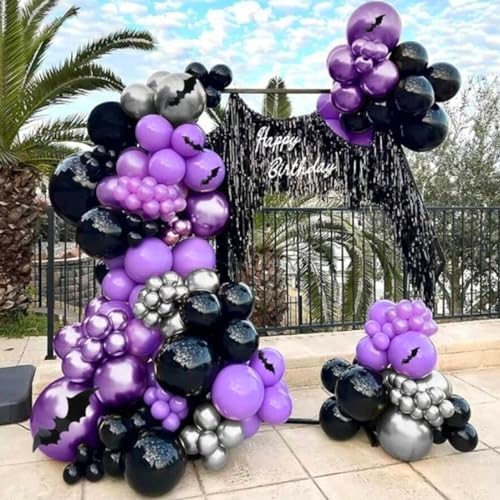 50pcs Purple Black Balloons with Ribbons Confetti for Halloween Birthdays Anniversaries Graduations