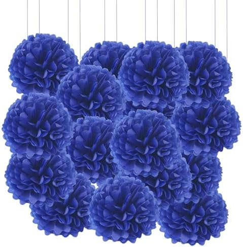 Qimoo 20pcs Sapphire Blue Paper Pom Poms Decorations