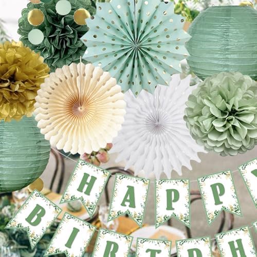 Sage Green Gold Birthday Party Decorations Set