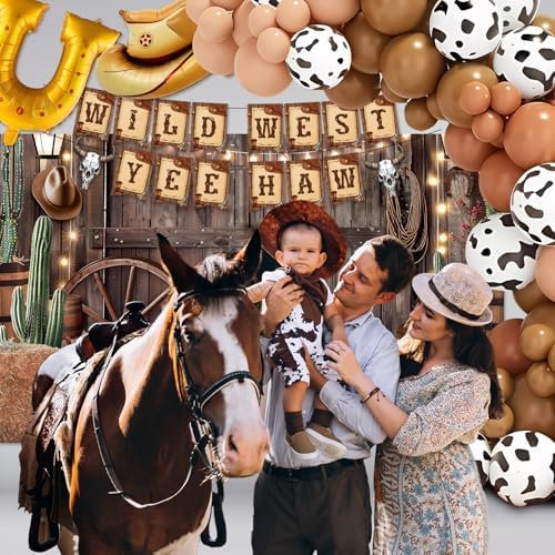 Cowboy Party Decorations Set with Backdrop and Balloons