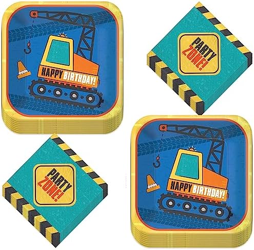 Construction Party Supplies Happy Birthday Blue Digger Plates Napkins Set