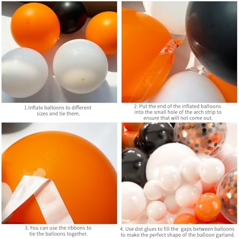 161pcs Black White Orange Balloons Arch Kit with Starburst Foil Balloons