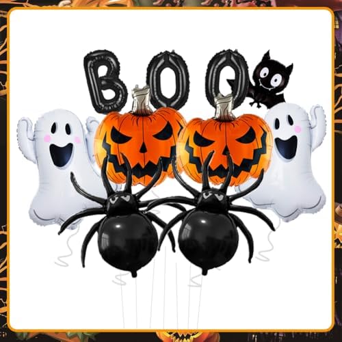 10Pcs Halloween Balloons Set - Boo Ghost Bat Spider Pumpkin Decor