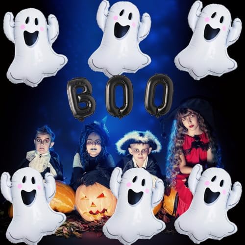 Halloween Balloons 9 Pack with 16 Inch Black BOO Foil Mylar