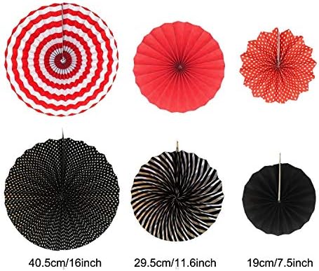 Hanging Paper Fan Set with Pom Poms and Honeycomb Balls