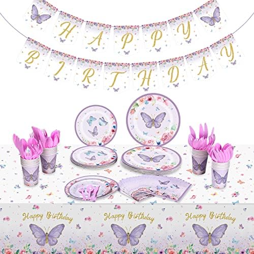 Butterfly Birthday Party Supplies Set for 24 Guests