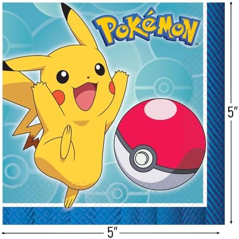 Multicolor Pokemon Beverage Napkins 5x5 Pack of 16
