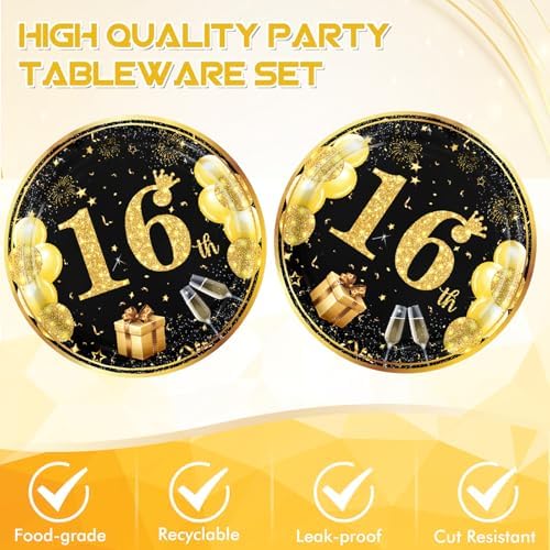 40PCS Black Gold 16th Birthday Party Decorations