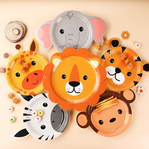 60 Jungle Animal Shaped Paper Plates for Parties