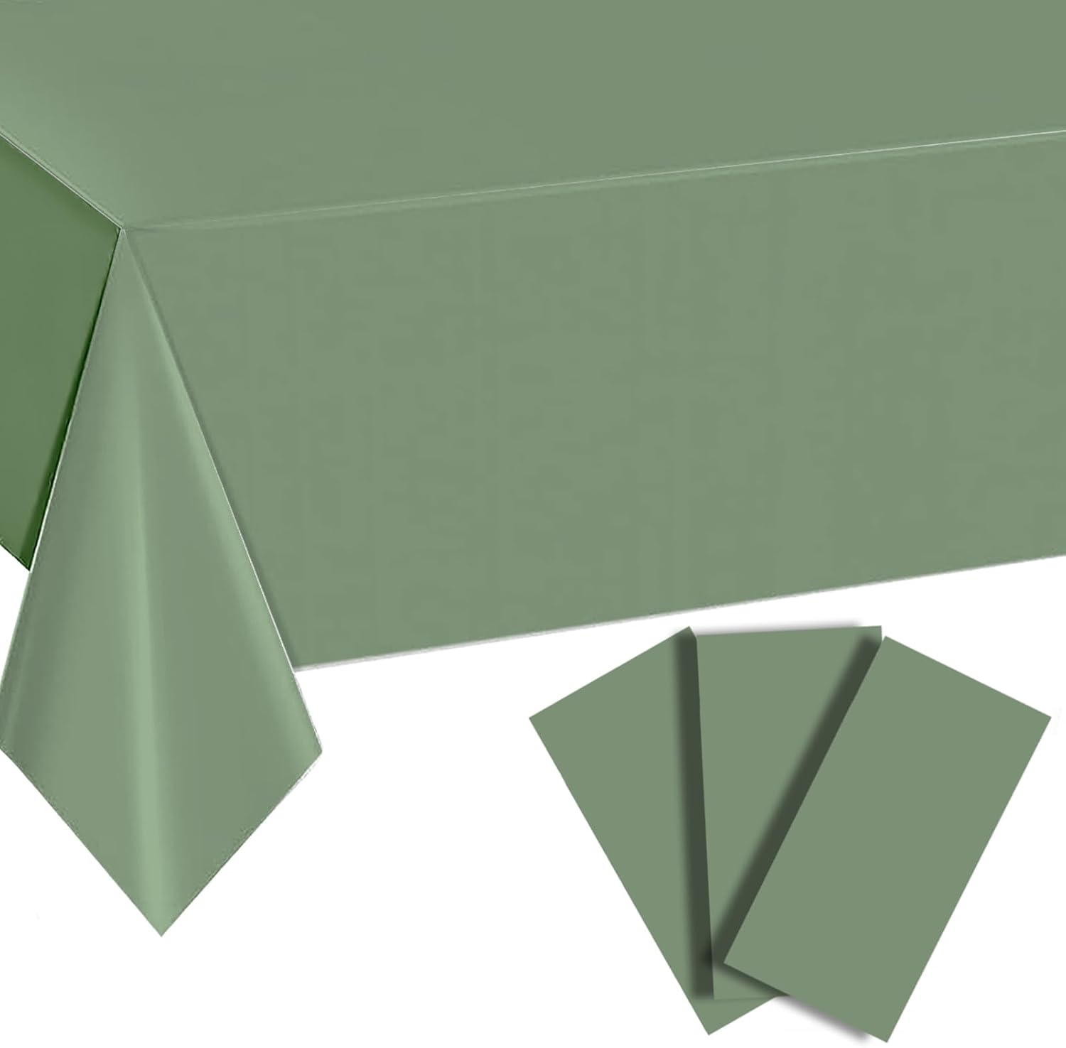 3Pcs Sage Green Plastic Tablecloths for Rectangle Tables 54x108 Inch
