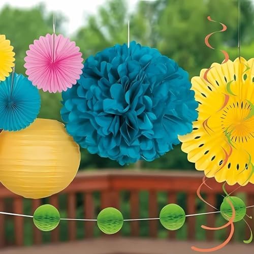 Terrific Teal Hanging Tissue Pom Pom 16 Inch 1 Count