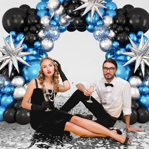 Blue Silver Black Balloon Arch Kit for Party Decorations