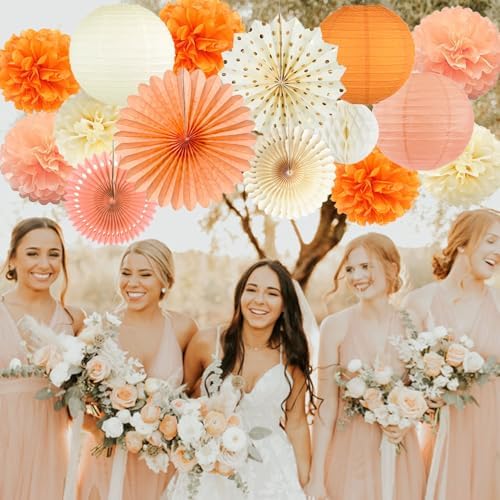 Fall Boho Party Decorations Paper Lanterns Pom Poms Fans Set