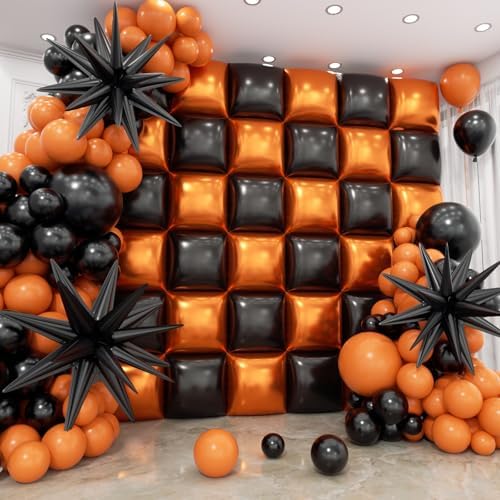 36pcs Black and Orange Square Foil Balloons with 147pcs Garland Arch Kit