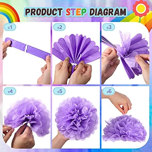 Estune 48 Pcs Tissue Paper Pom Poms Rainbow Decorations
