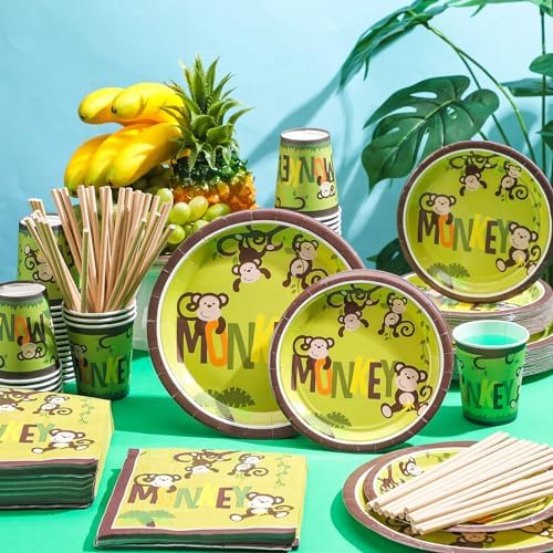 Rtteri 250 Pcs Jungle Monkey Party Supplies