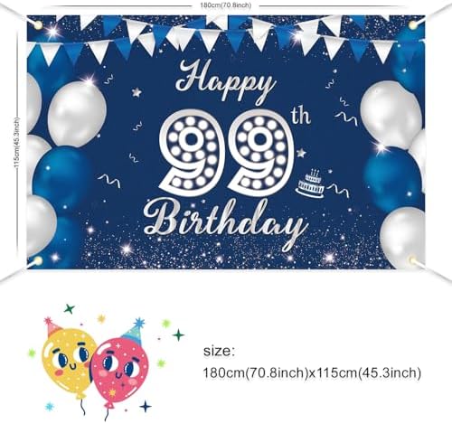 JOYKY Happy 99th Birthday Banner Blue Silver
