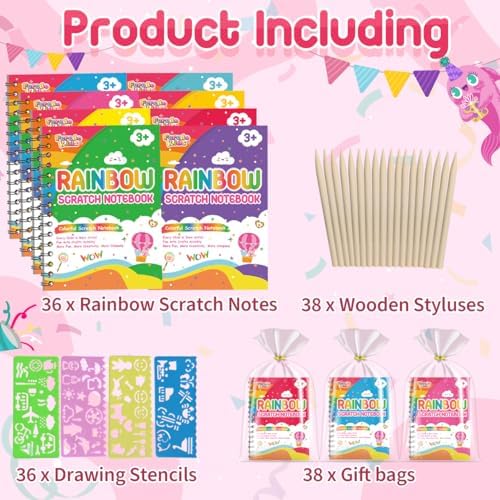 Rainbow Scratch Art Notebook Party Favors 36 Pack for Kids