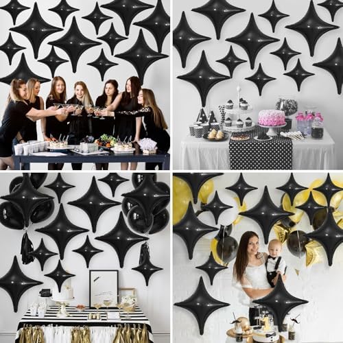 Black Star Balloons 12Pcs Foil Star Decorations