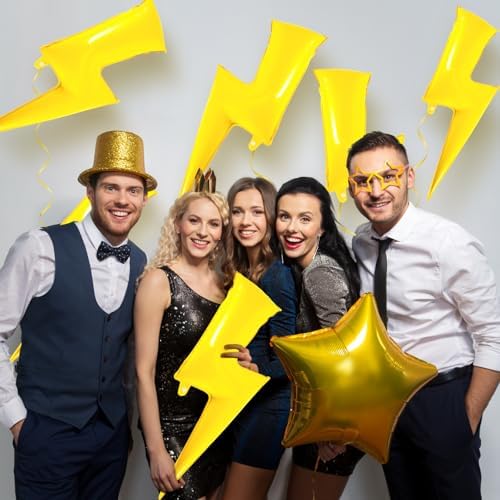 Deekin 4 Pcs 45 Inch Lightning Bolt Foil Balloons Yellow