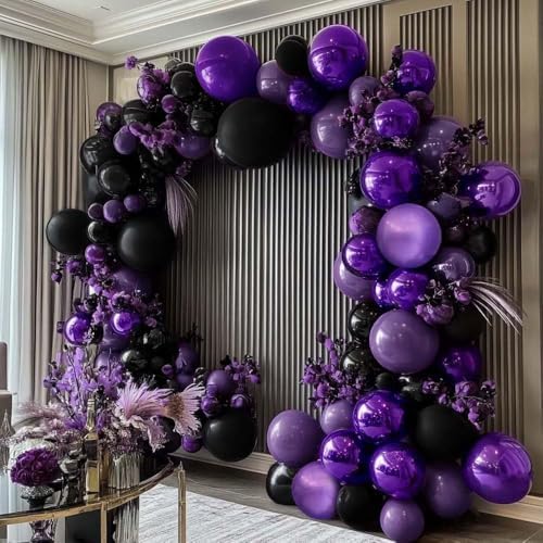 Double Stuffed Purple Black Balloon Garland Kit