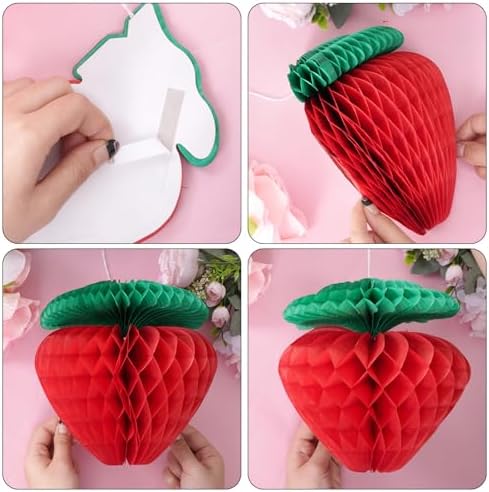 Strawberry Birthday Decorations Pom Poms Fans Honeycomb Balls Garland