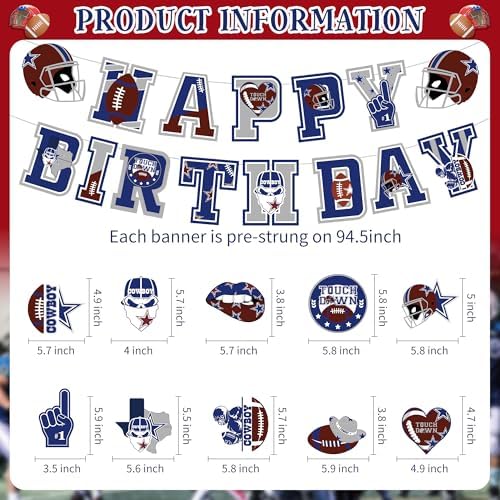 Cowboys Birthday Party Decorations - 11 Pcs Football Banners