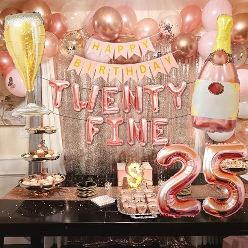 LaVenty Rose Gold 25th Birthday Balloons - Funny Happy Birthday Decoration