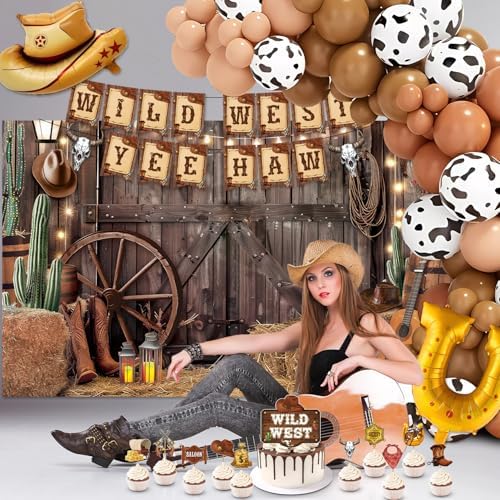 Cowboy Party Decorations Set with Backdrop and Balloons