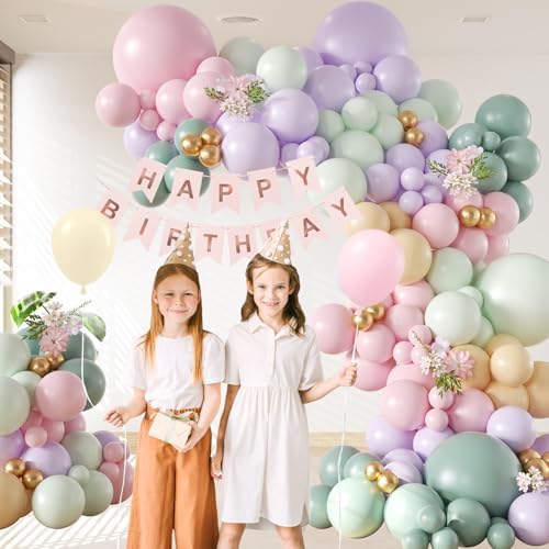157pcs Pastel Pink Purple Balloon Arch Kit Decorations
