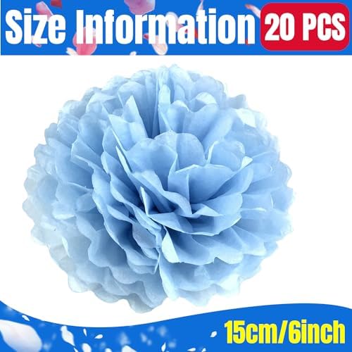 Qimoo 20pcs Lake Blue Paper Pom Poms Decorations