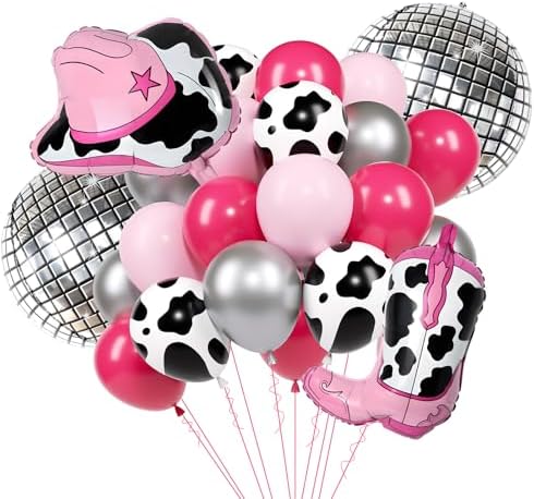 YQUQWN Disco Cowgirl Party Decorations 24PCS Hot Pink Balloons