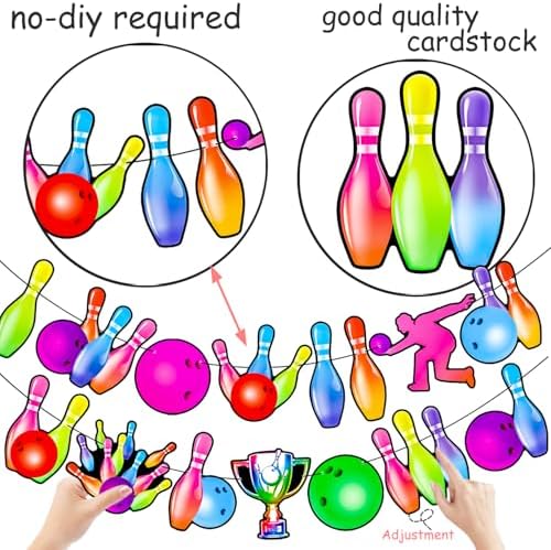 Neon Bowling Party Banners 2PCS Rainbow Birthday Decorations