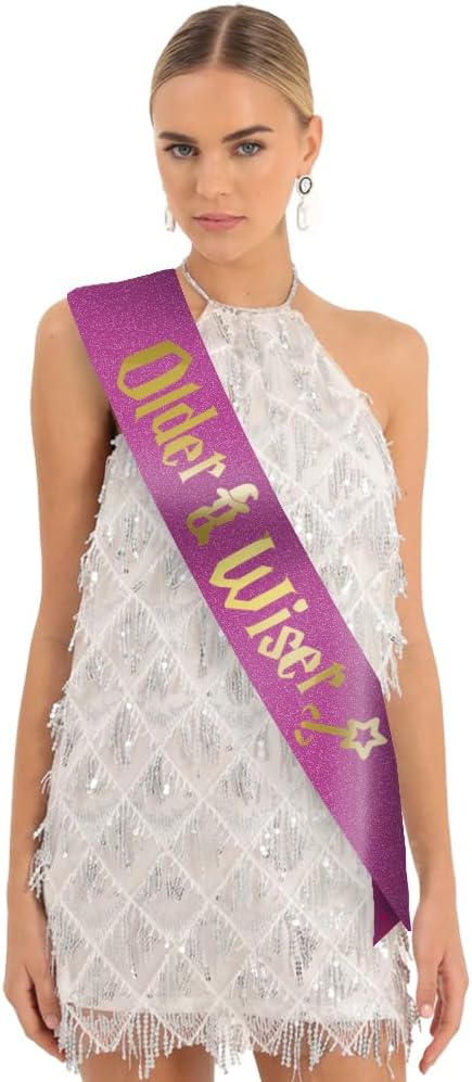 Older Wiser Birthday Sash for Women Purple