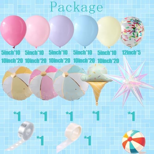 PageebO 159Pcs Rainbow Beach Balloons Pool Party Decorations