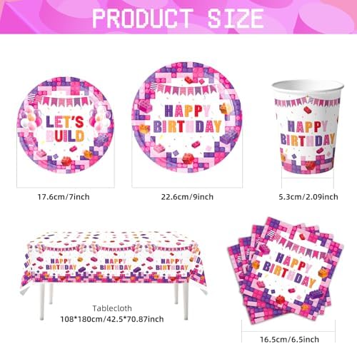 Pink Building Block Birthday Party Set