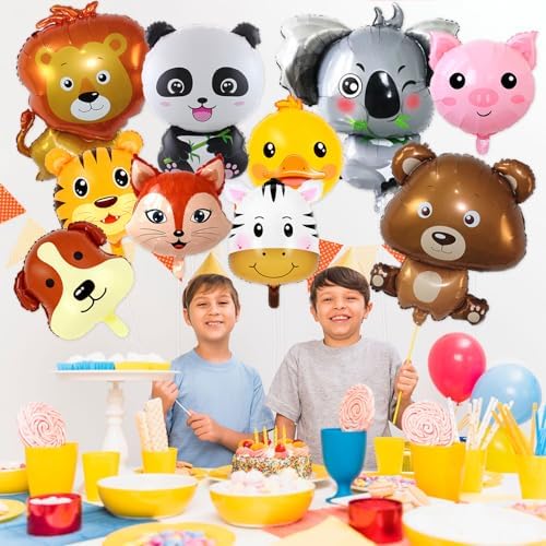 10 Pcs Safari Animal Balloons for Jungle Party Decorations