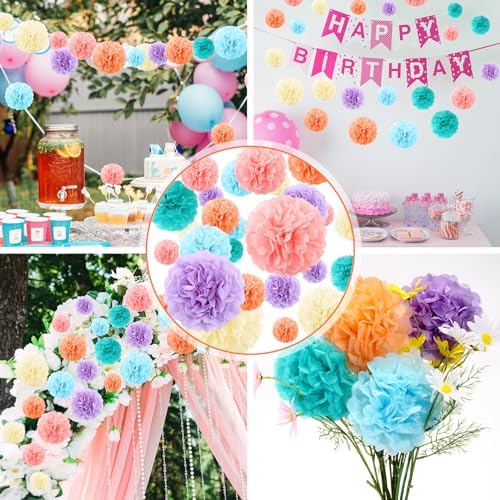 72 Pcs Tissue Paper Pom Poms Pastel Party Decorations