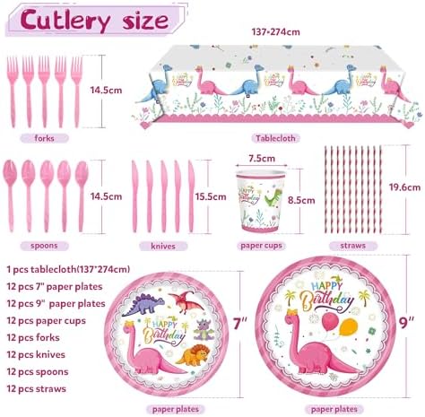 Party Spot 150 pcs Dinosaur Birthday Party Supplies for Girls
